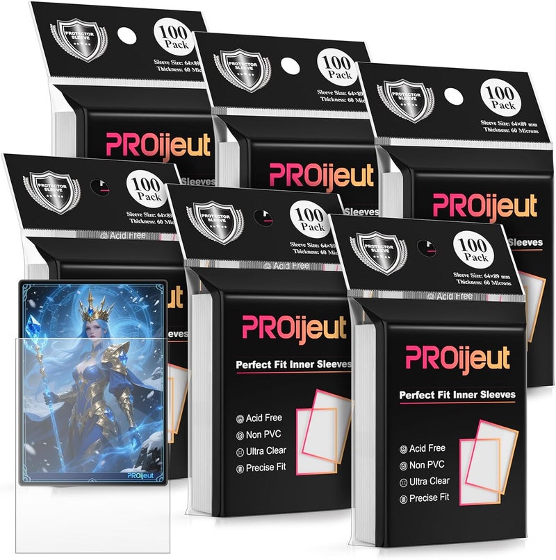 Proijeut 600 Pack Card Sleeves Clear, Perfect Fit Inner Sleeves Ideal for Double-sleeving, Trading Card Sleeve Compatible with MTG, PKM, TCG and Gaming Cards (60 Microns) - Image 1